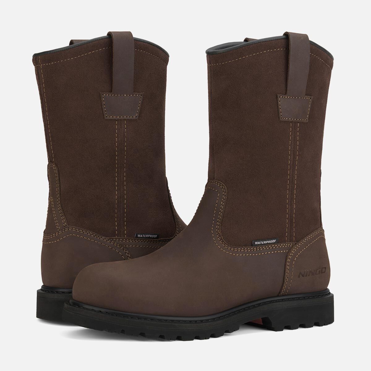 Men's Waterproof Wellington Work Boots, 10-Inch Pull-On Safety Boots with Composite Toe