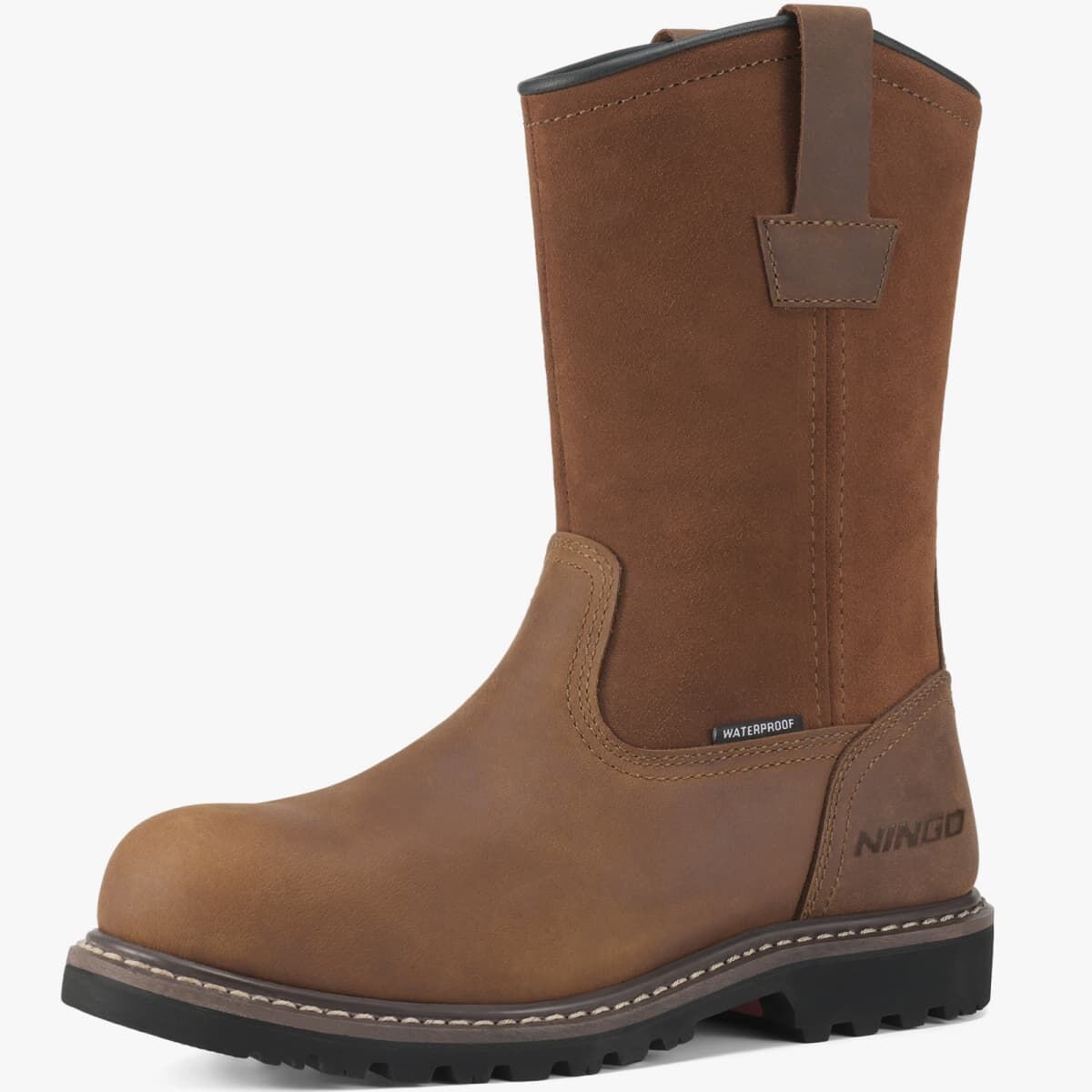 Men's Waterproof Wellington Work Boots, 10-Inch Pull-On Safety Boots with Composite Toe