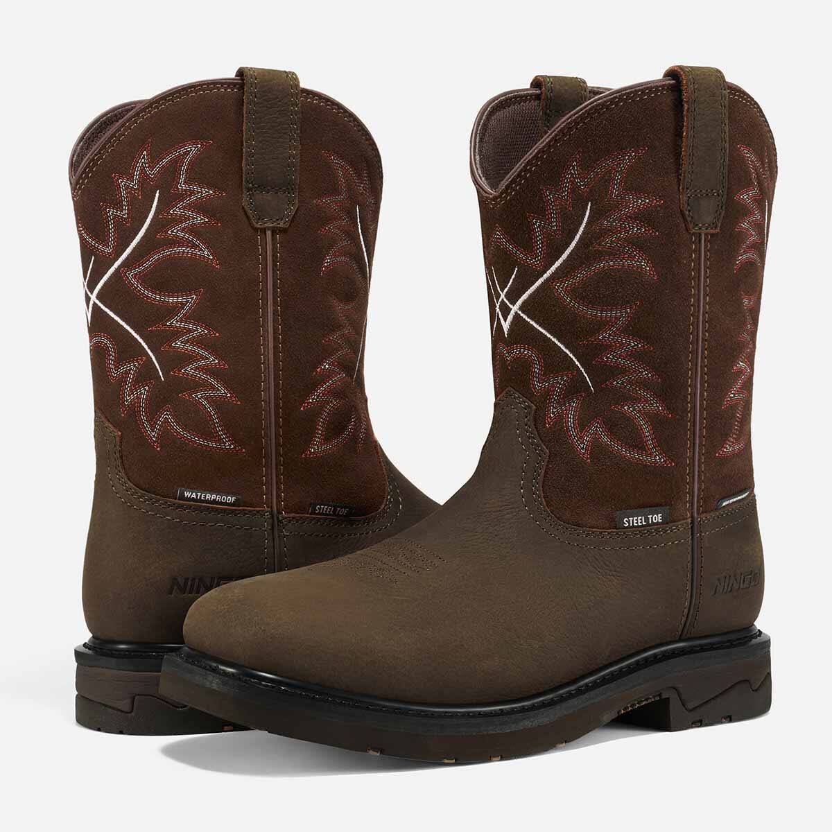 Men’s Western Waterproof Steel Toe Work Boots, 11-Inch Leather Cowboy Work Boots