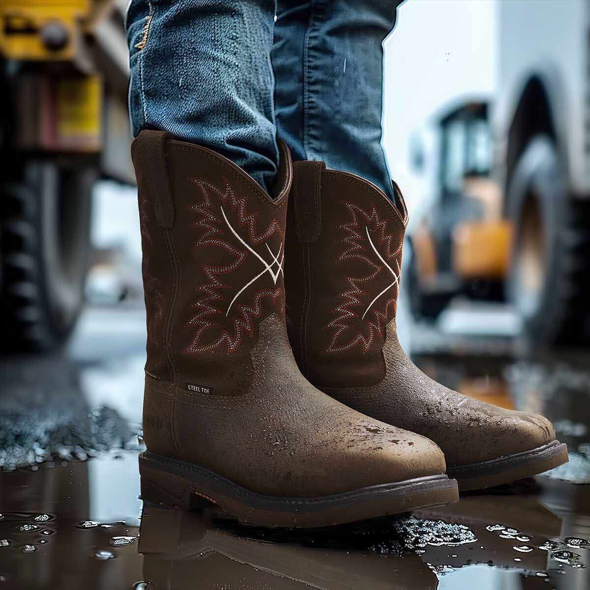 Men’s Western Waterproof Steel Toe Work Boots, 11-Inch Leather Cowboy Work Boots