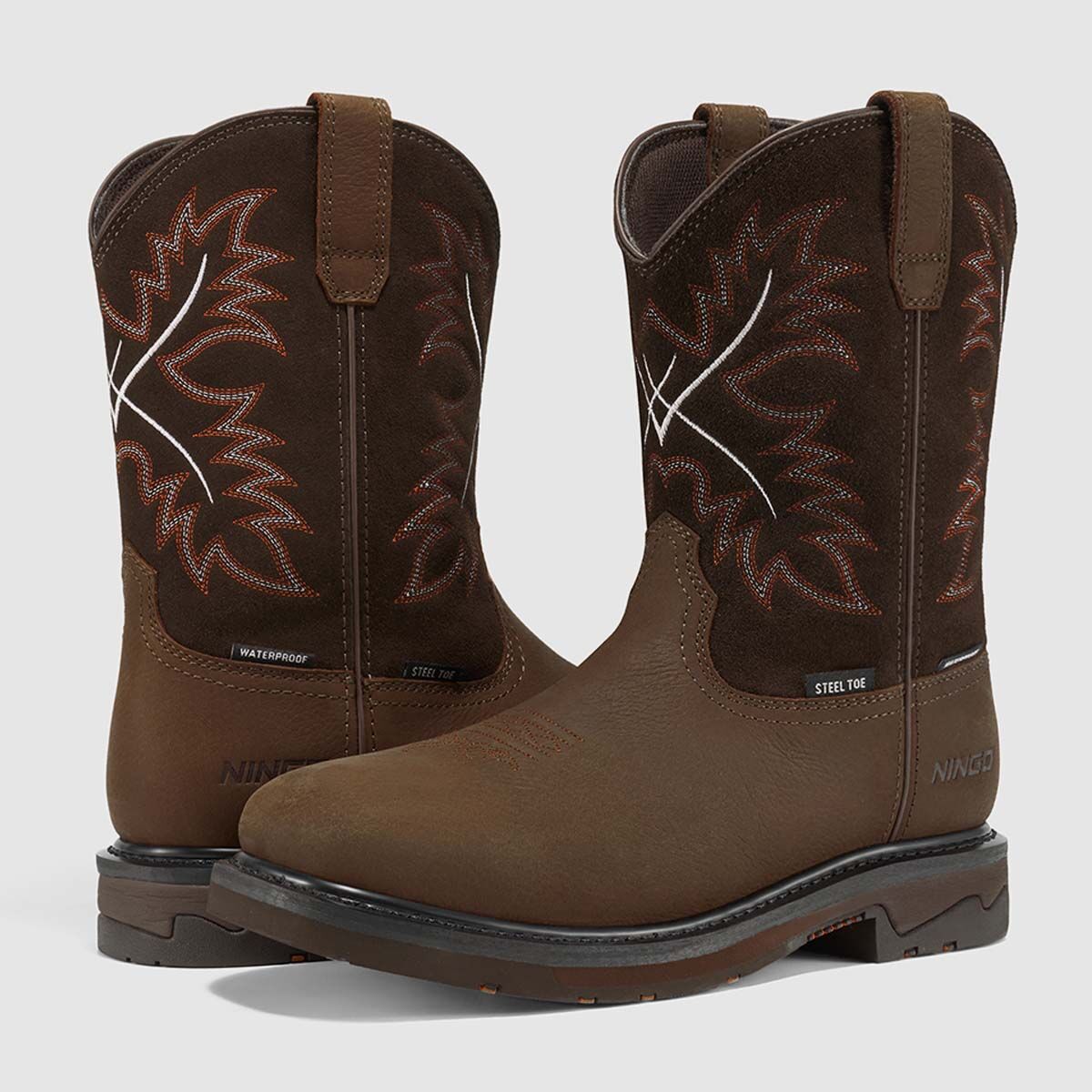 Men’s Western Waterproof Steel Toe Work Boots, 11-Inch Leather Cowboy Work Boots