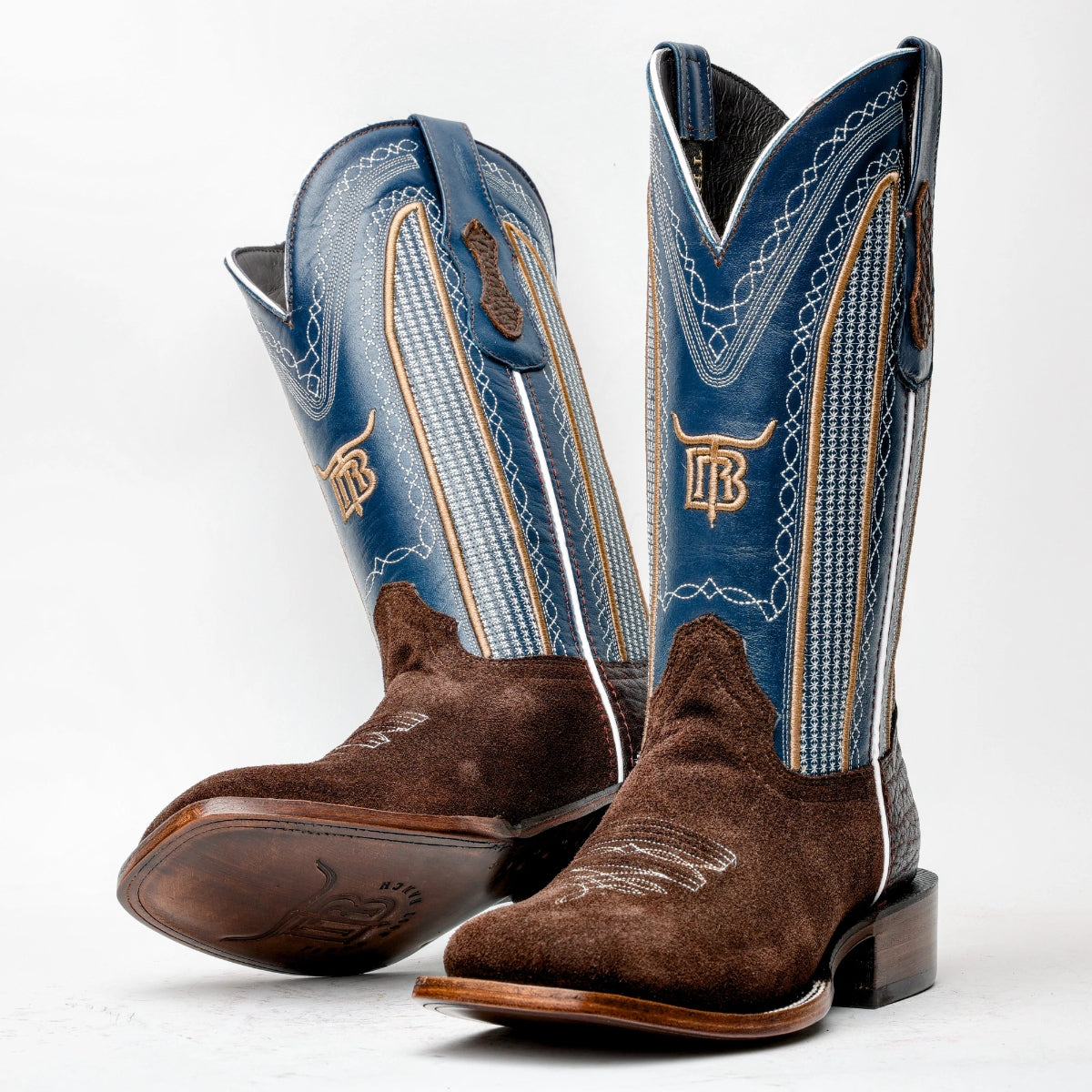 Men’s Chocolate Brown Rough-Out Western Boots, Square Toe Leather Cowboy Boots