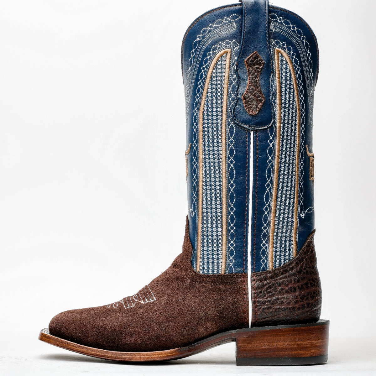 Men’s Chocolate Brown Rough-Out Western Boots, Square Toe Leather Cowboy Boots