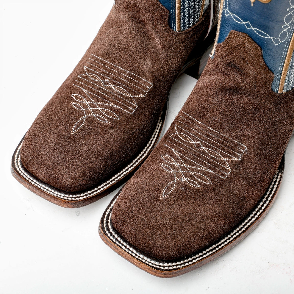Men’s Chocolate Brown Rough-Out Western Boots, Square Toe Leather Cowboy Boots