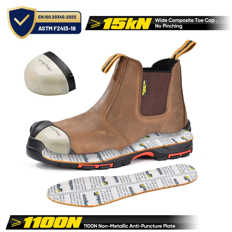 Men’s Composite Toe Chelsea Safey Boots with Anti-Puncture Plate