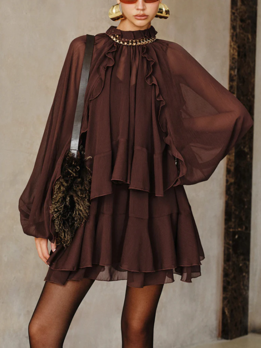 Soft Ruffle Chiffon Mini Dress with Built-In Lining