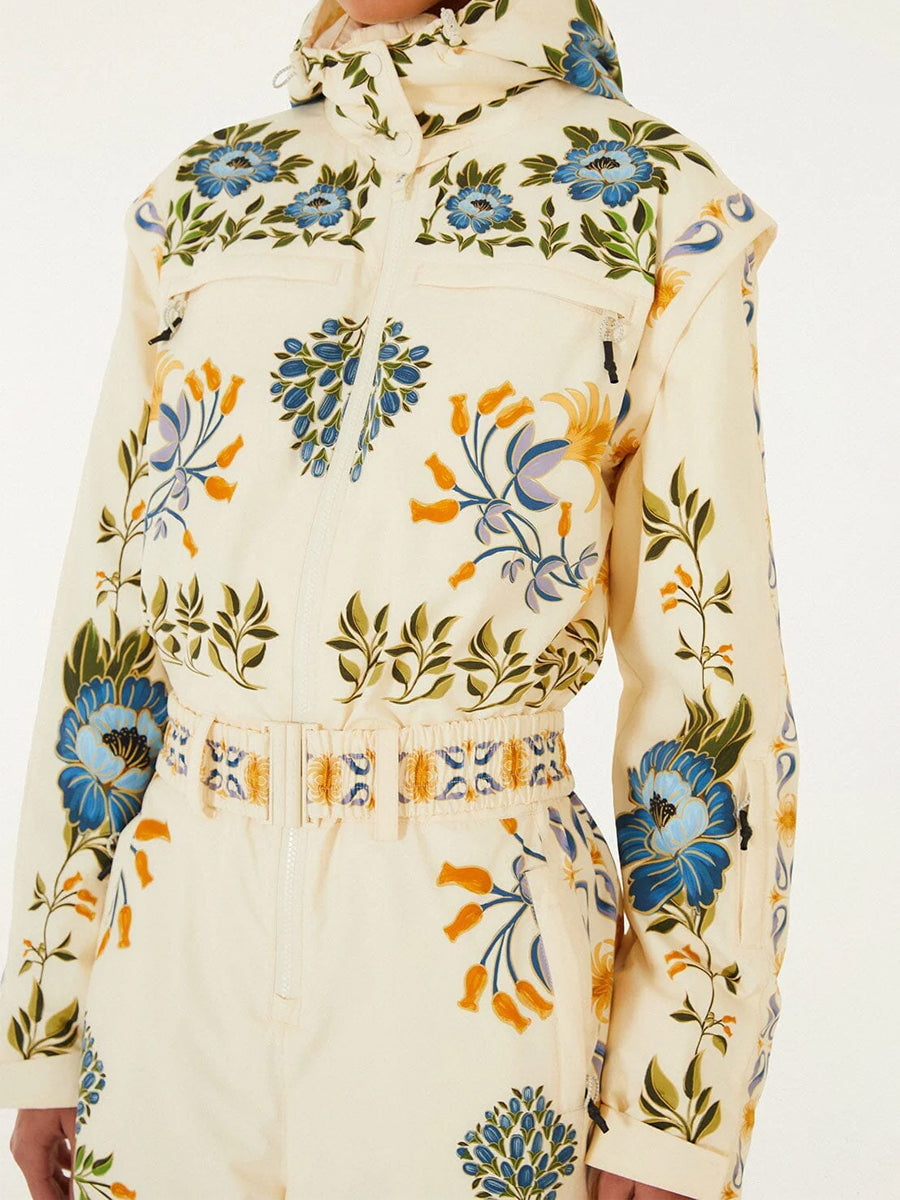 Winter Printed Hooded Belted Ski Jumpsuit