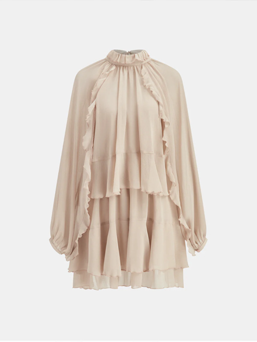 Soft Ruffle Chiffon Mini Dress with Built-In Lining