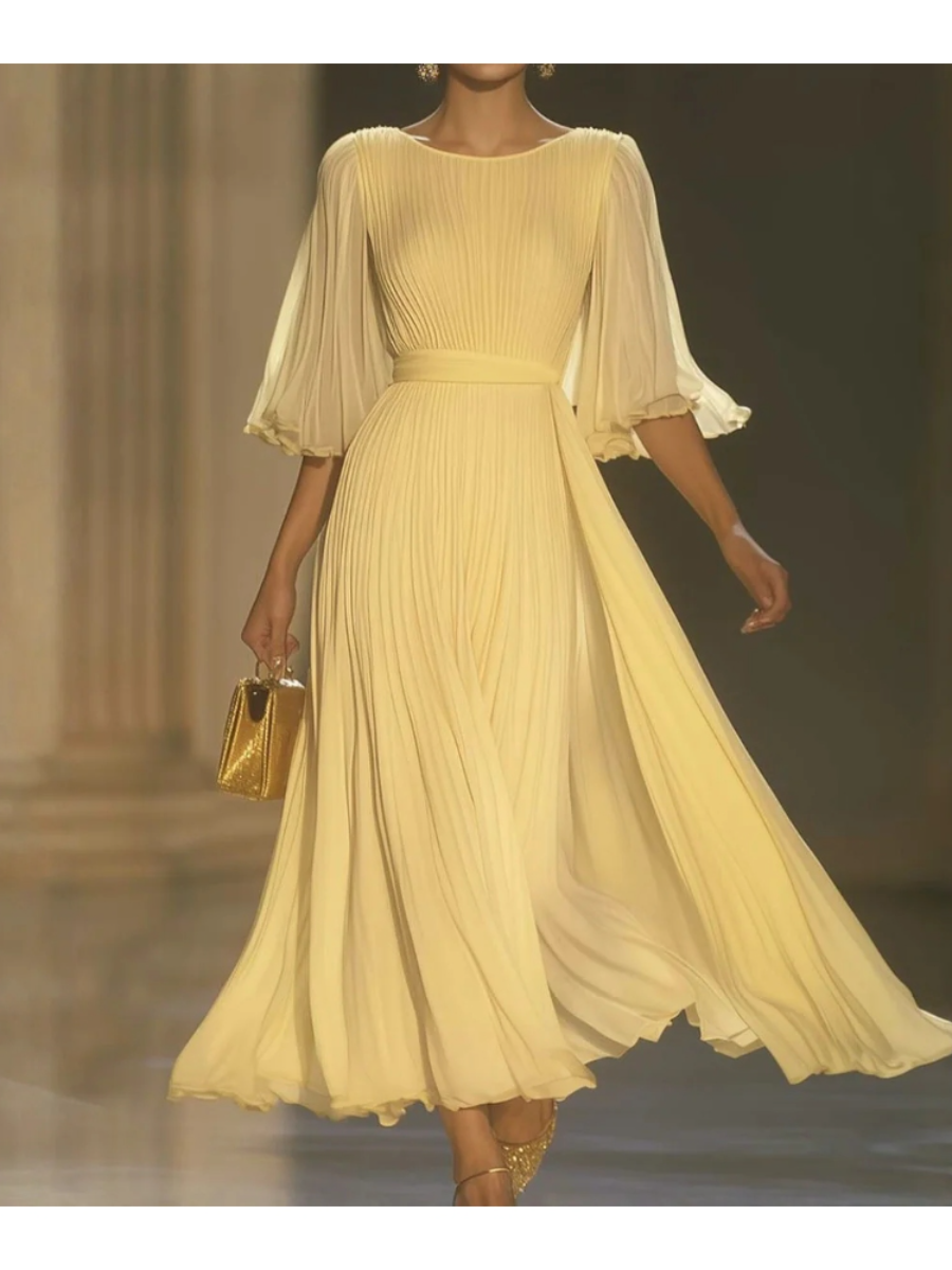 Yellow Plain Round Neck Maxi Dress