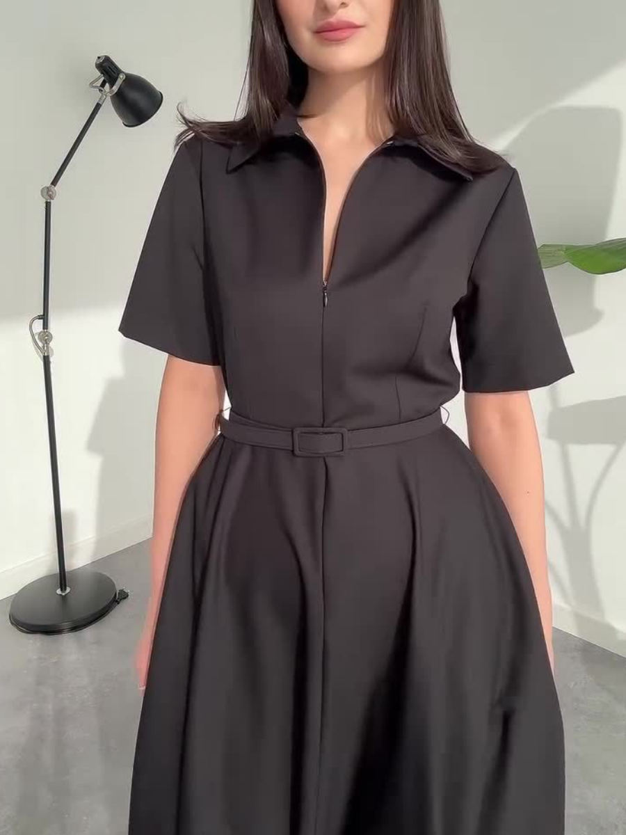 Flattering V-Neck Black Maxi Dress with Defined Waist