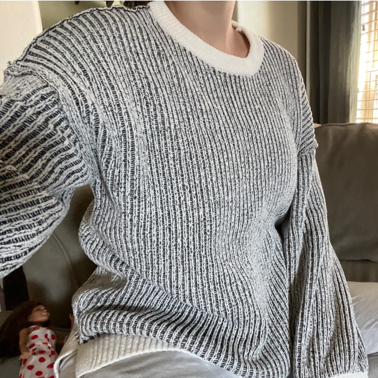 Textured Ribbed Knit Crewneck Sweater