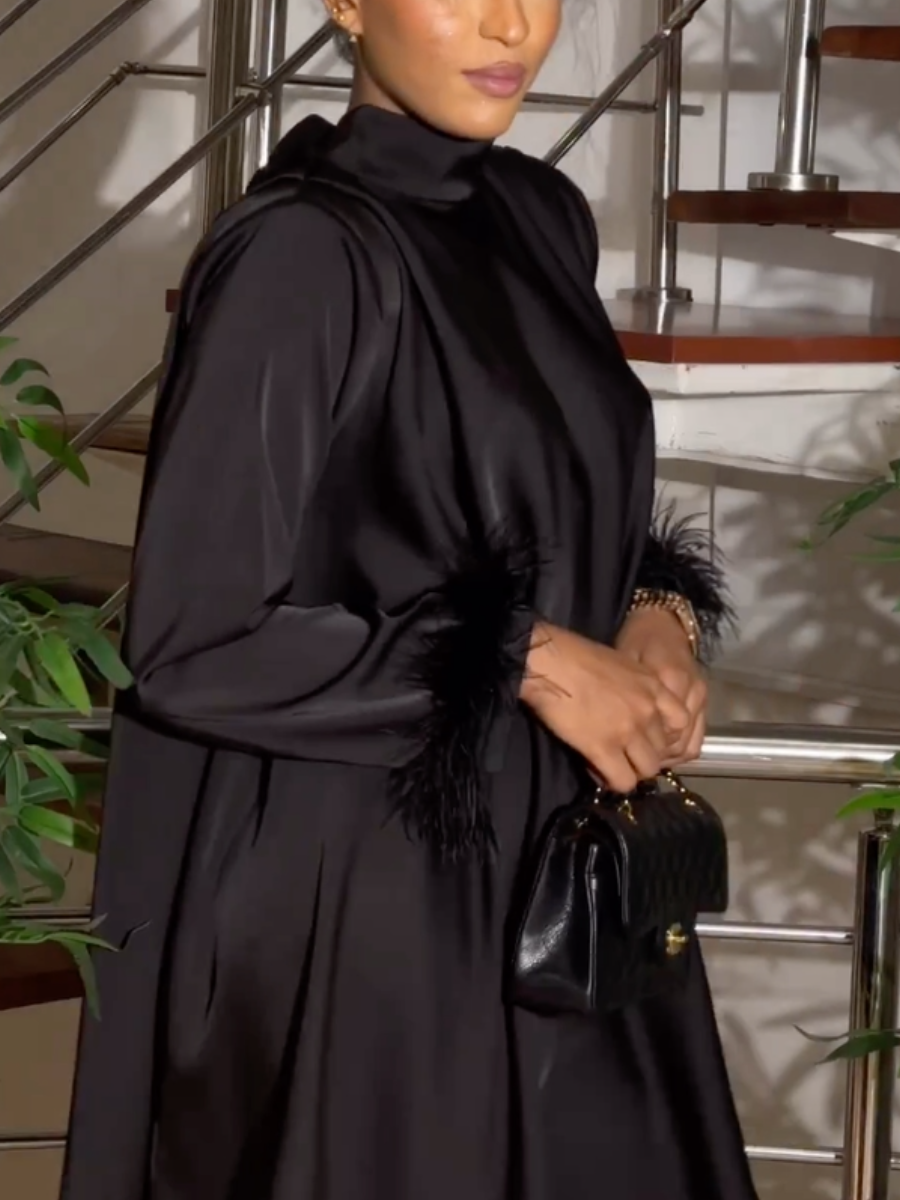 Black Elegance Featherer Cuff Dress