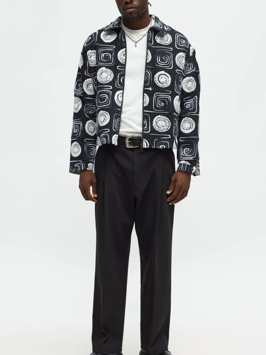 Cropped Textured I'm Spiraling Work Jacket - Black/White