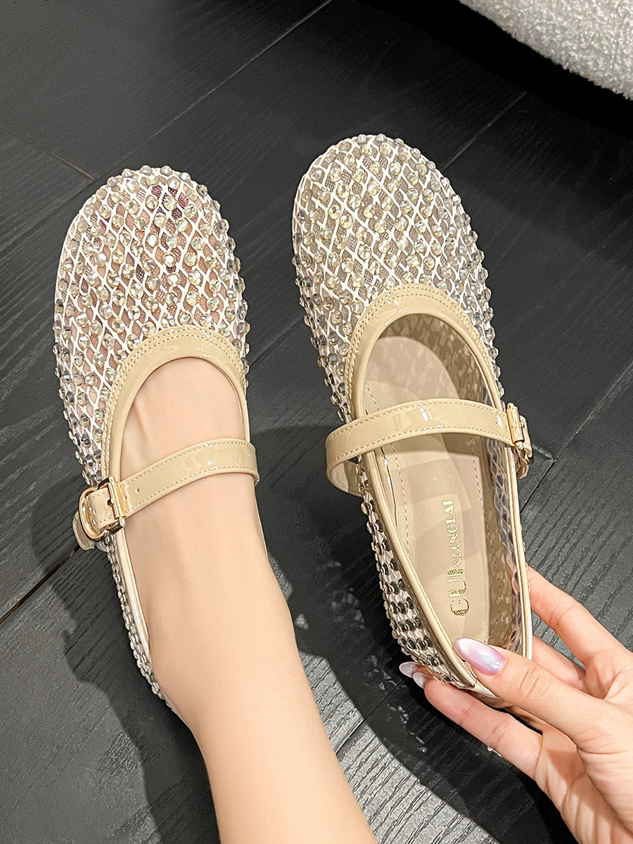 Rhinestone Mesh Mary Jane Flats for Women | Sparkly Breathable Mary Jane Shoes