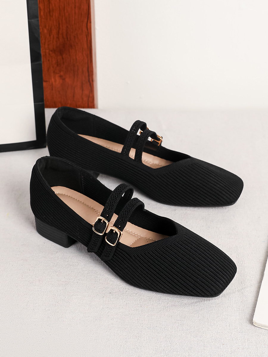 Retro Knitted Mary Jane Flats for Women | Square Toe Breathable Comfort Shoes