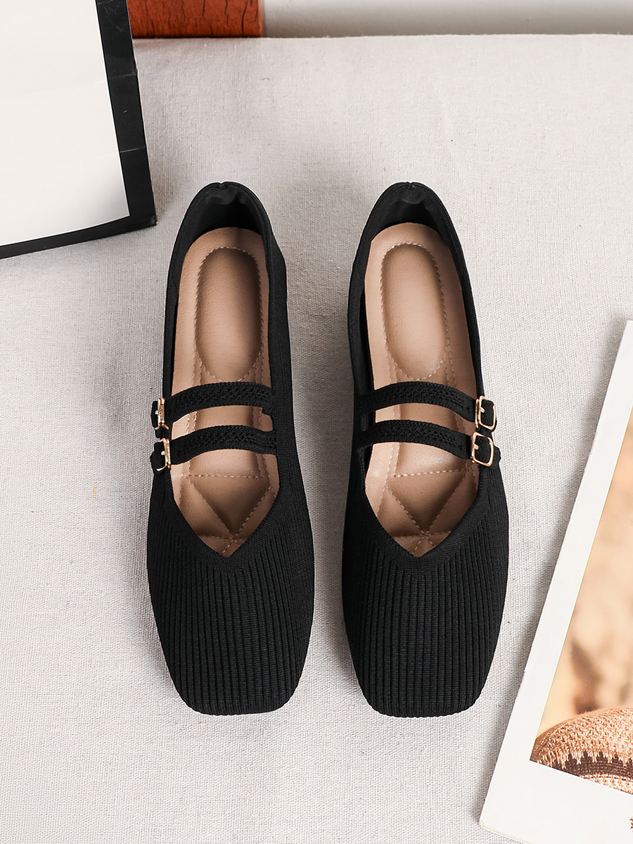 Retro Knitted Mary Jane Flats for Women | Square Toe Breathable Comfort Shoes