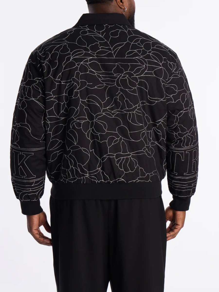 Men's Abstract Stitch Quilted Bomber Jacket - Black