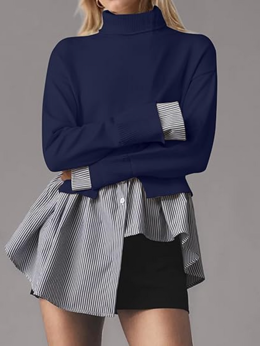 Two-in-one Stitched Turtleneck Knit Top