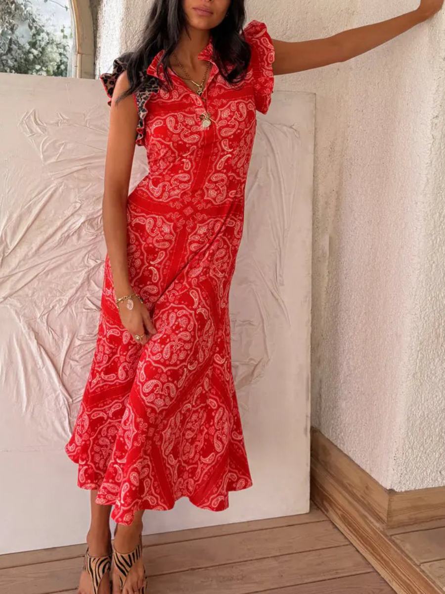Red Bandana Remi Dress With Leopard Sleeve