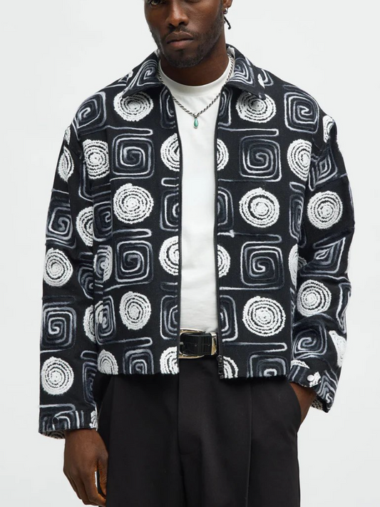 Cropped Textured I'm Spiraling Work Jacket - Black/White