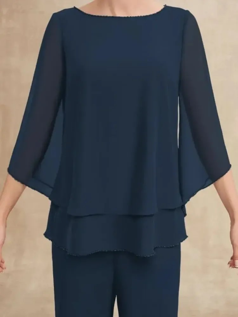 Classy 3/4 Sleeve Plain Two Piece Set