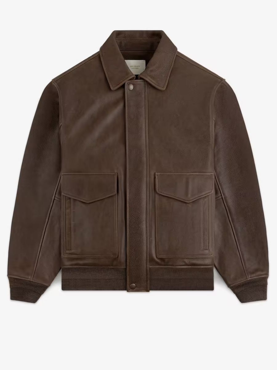 Vintage Brown Leather Bomber Jacket