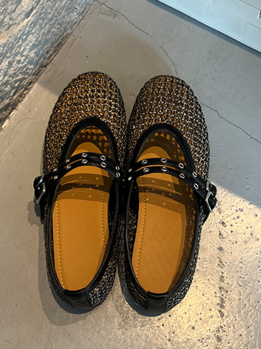 Mesh Mary Jane Flats | Breathable Studded Strap Ballet Flats