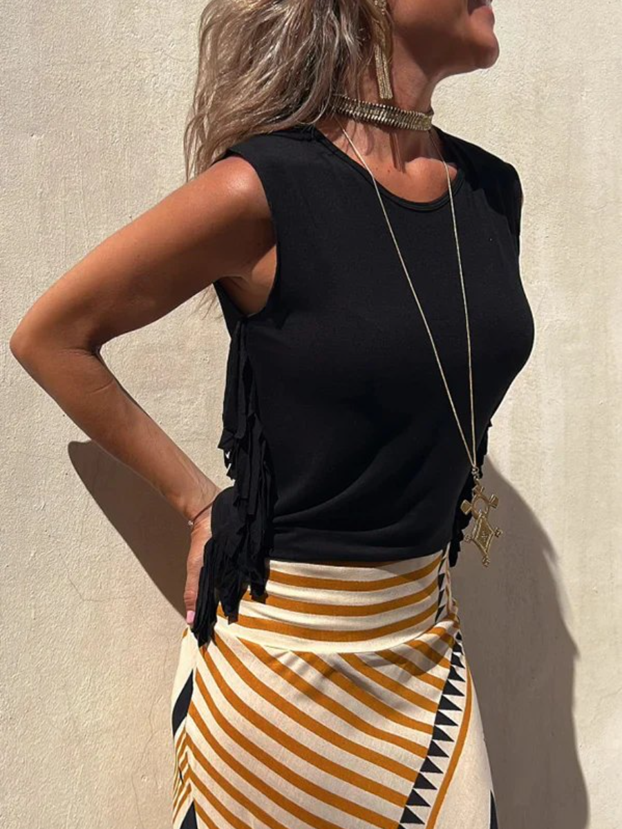 Told You So Girl Cotton Blend Tassel Trim Relaxed Top