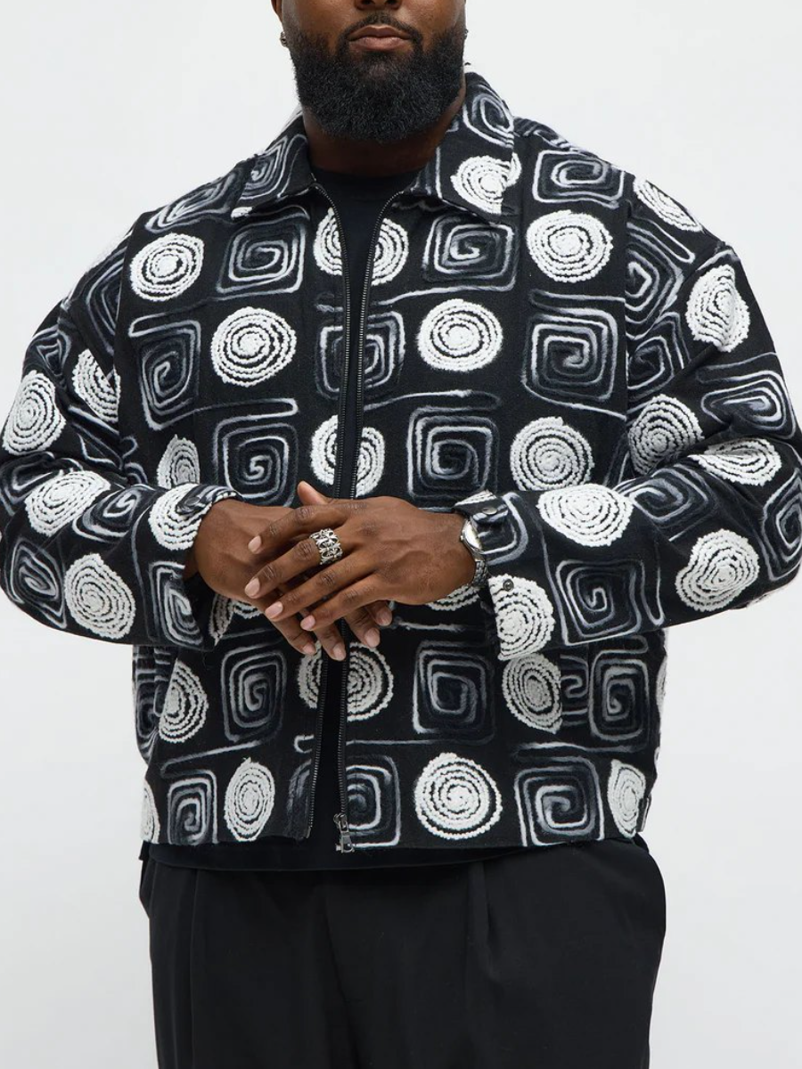 Cropped Textured I'm Spiraling Work Jacket - Black/White
