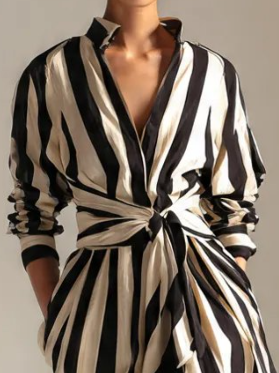 The Manhattan Stripe Elongation Maxi Dress