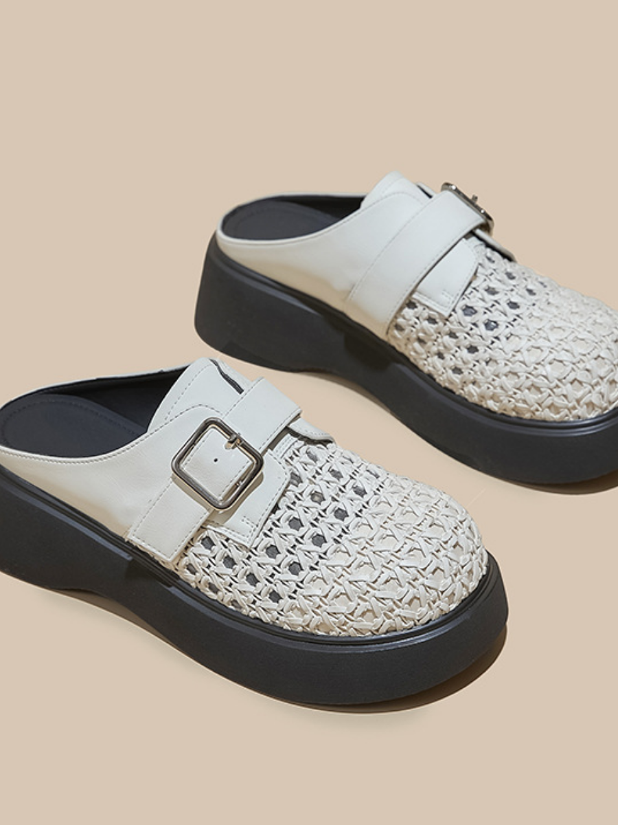 Lace Crochet Platform Mules | Buckle Strap Slip-On Wedge Clogs