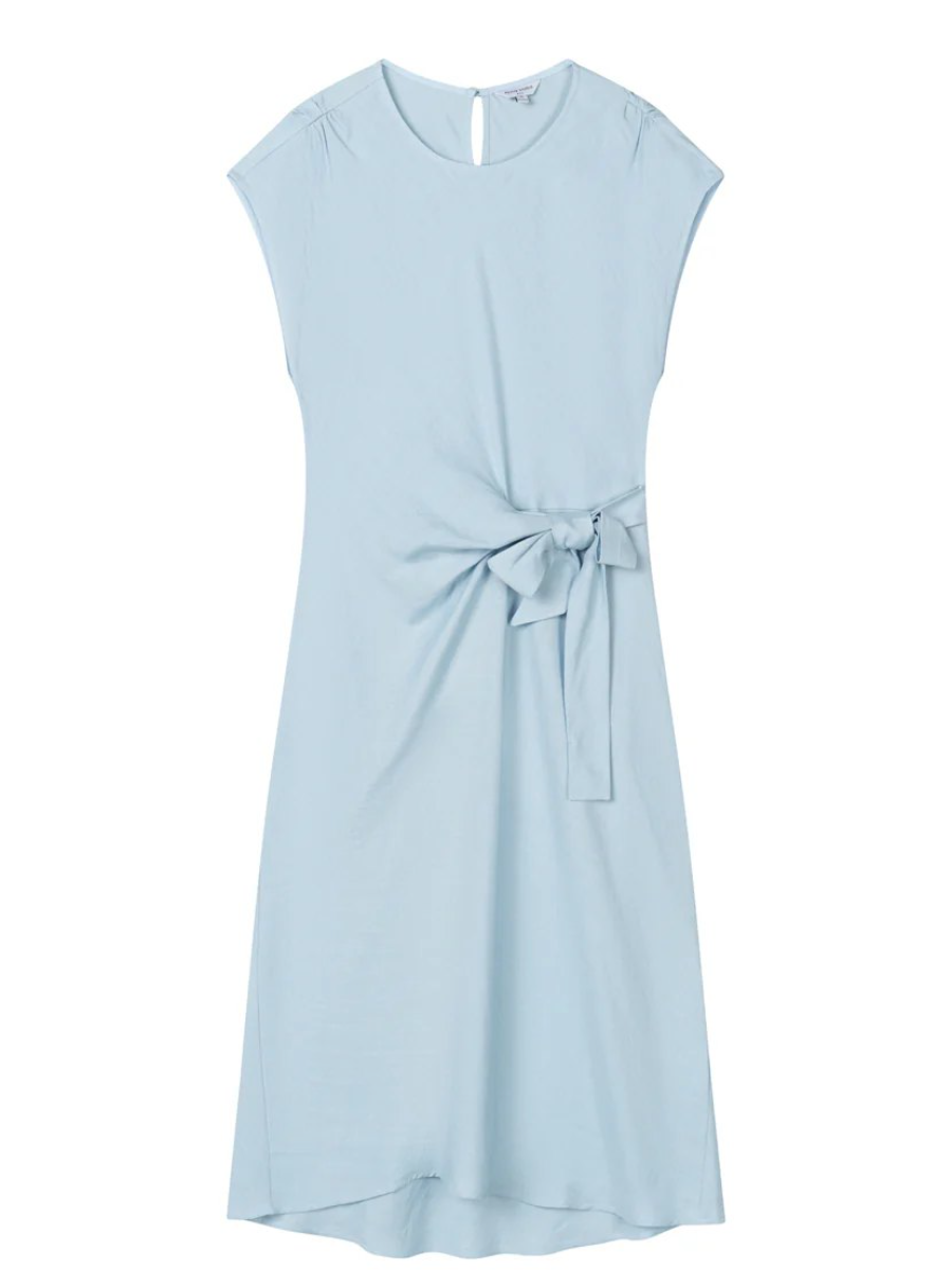 Light Blue Waist-Tie Midi Dress