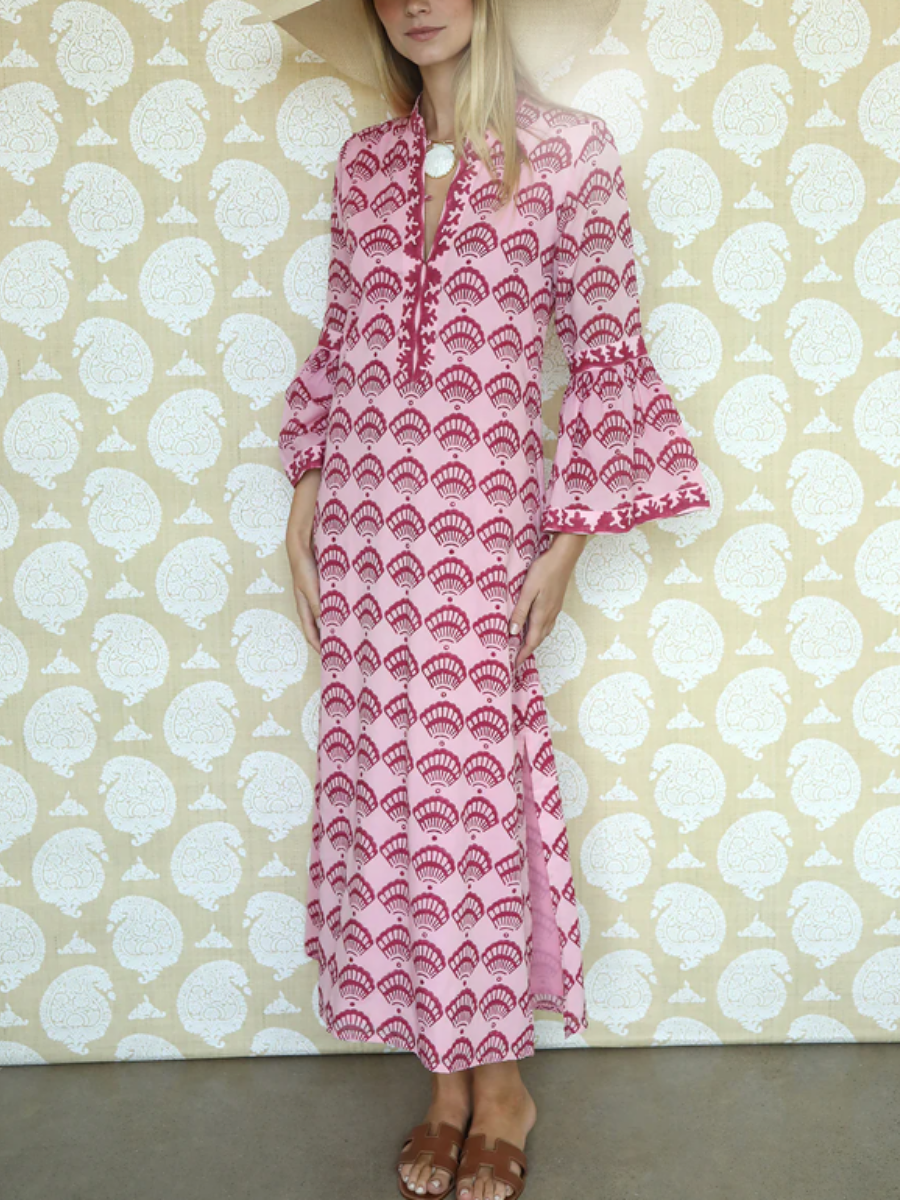 Raspberry Shell Pattern Maxi Dress