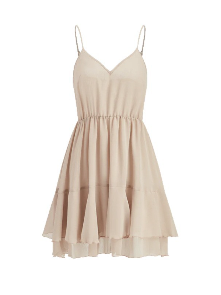 Soft Ruffle Chiffon Mini Dress with Built-In Lining
