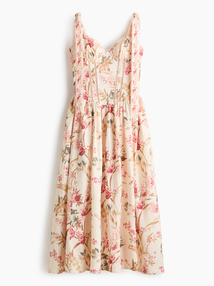 Blush Floral Corset Midi Dress