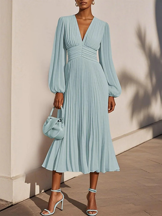 Dreamy V-Neck Plain Midi Dress