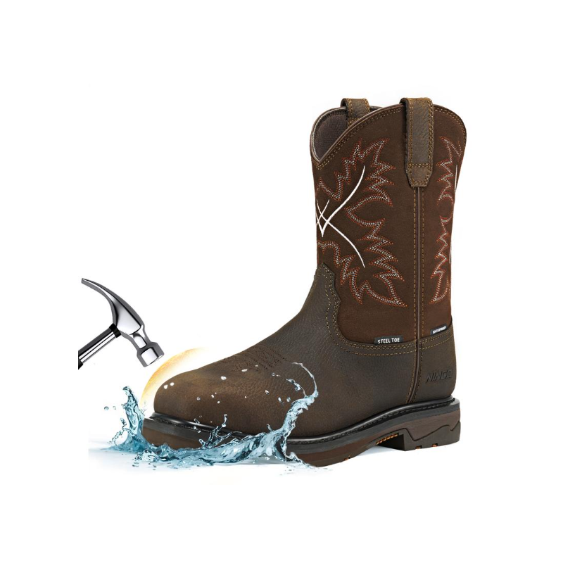 Men’s Western Waterproof Steel Toe Work Boots, 11-Inch Leather Cowboy Work Boots