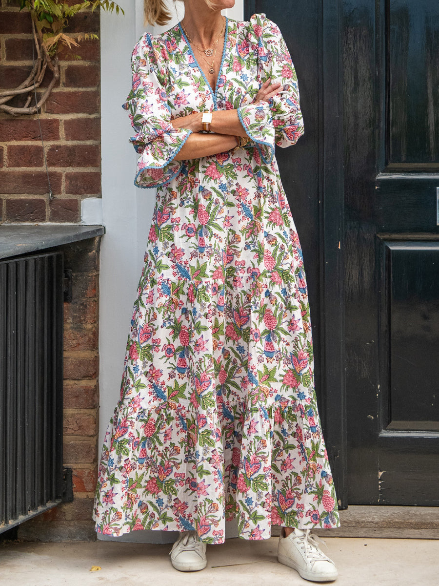 Floral V-Neck Tiered Maxi Dress