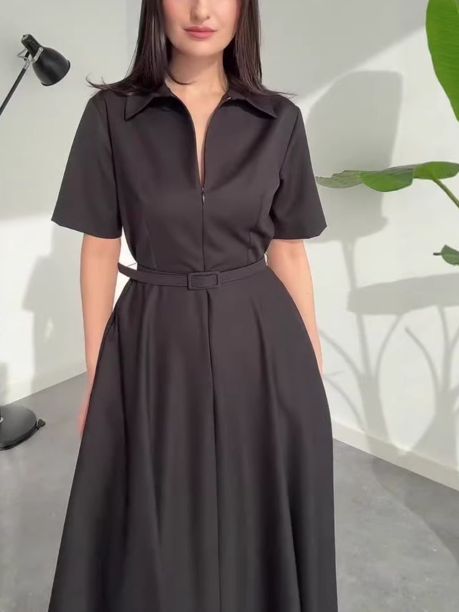 Flattering V-Neck Black Maxi Dress with Defined Waist