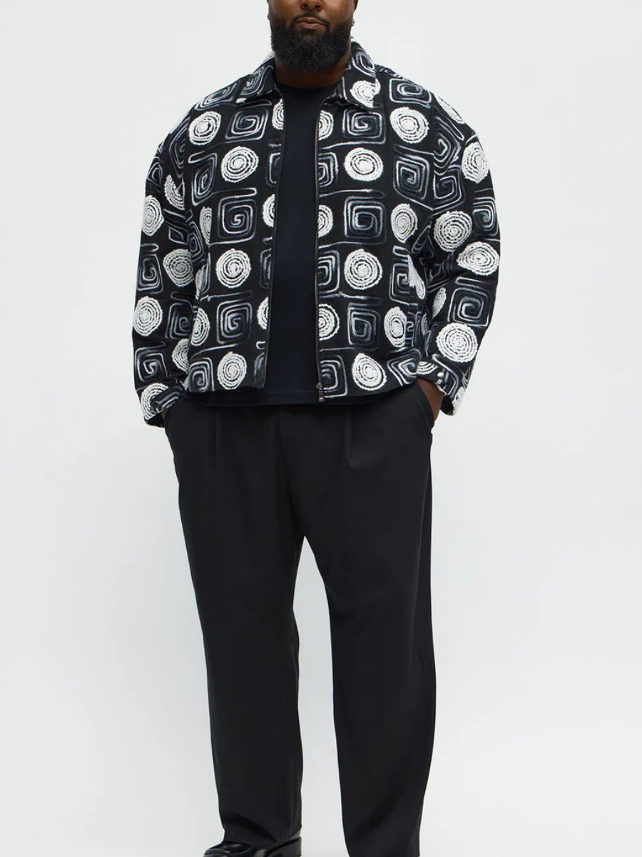 Cropped Textured I'm Spiraling Work Jacket - Black/White