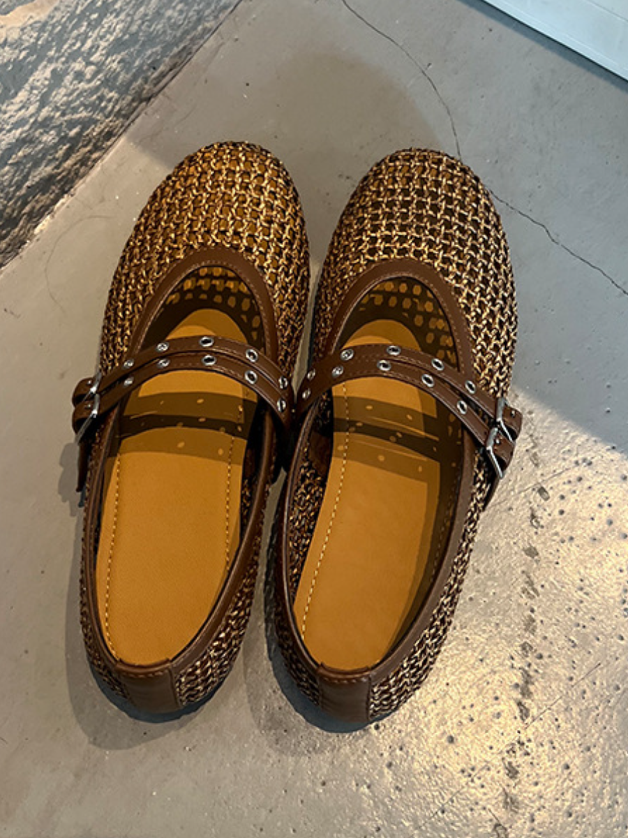 Mesh Mary Jane Flats | Breathable Studded Strap Ballet Flats