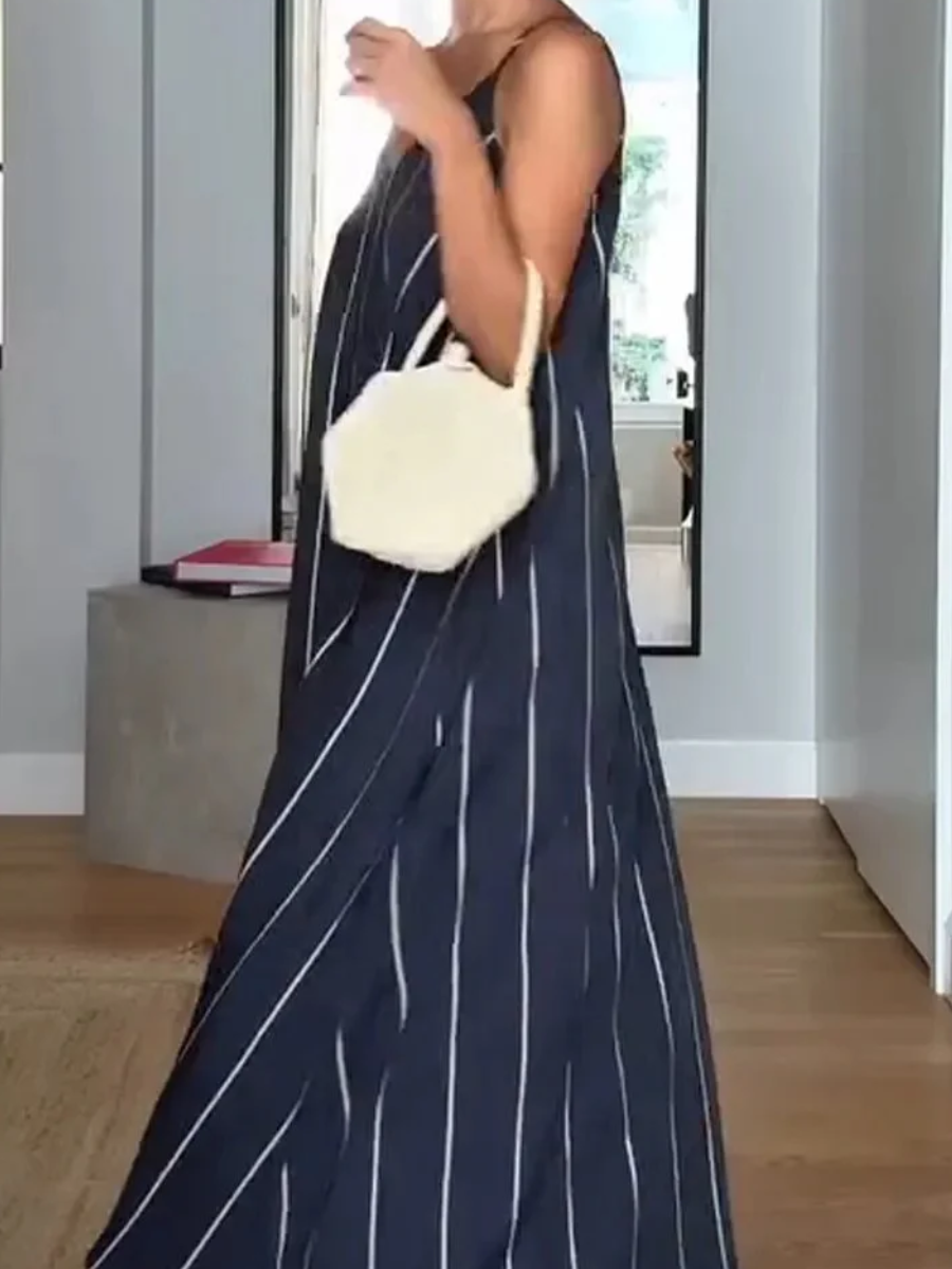 Navy Stripe Spaghetti Strap Maxi Dress