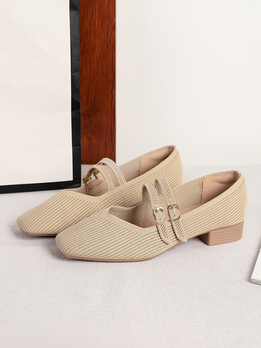 Retro Knitted Mary Jane Flats for Women | Square Toe Breathable Comfort Shoes