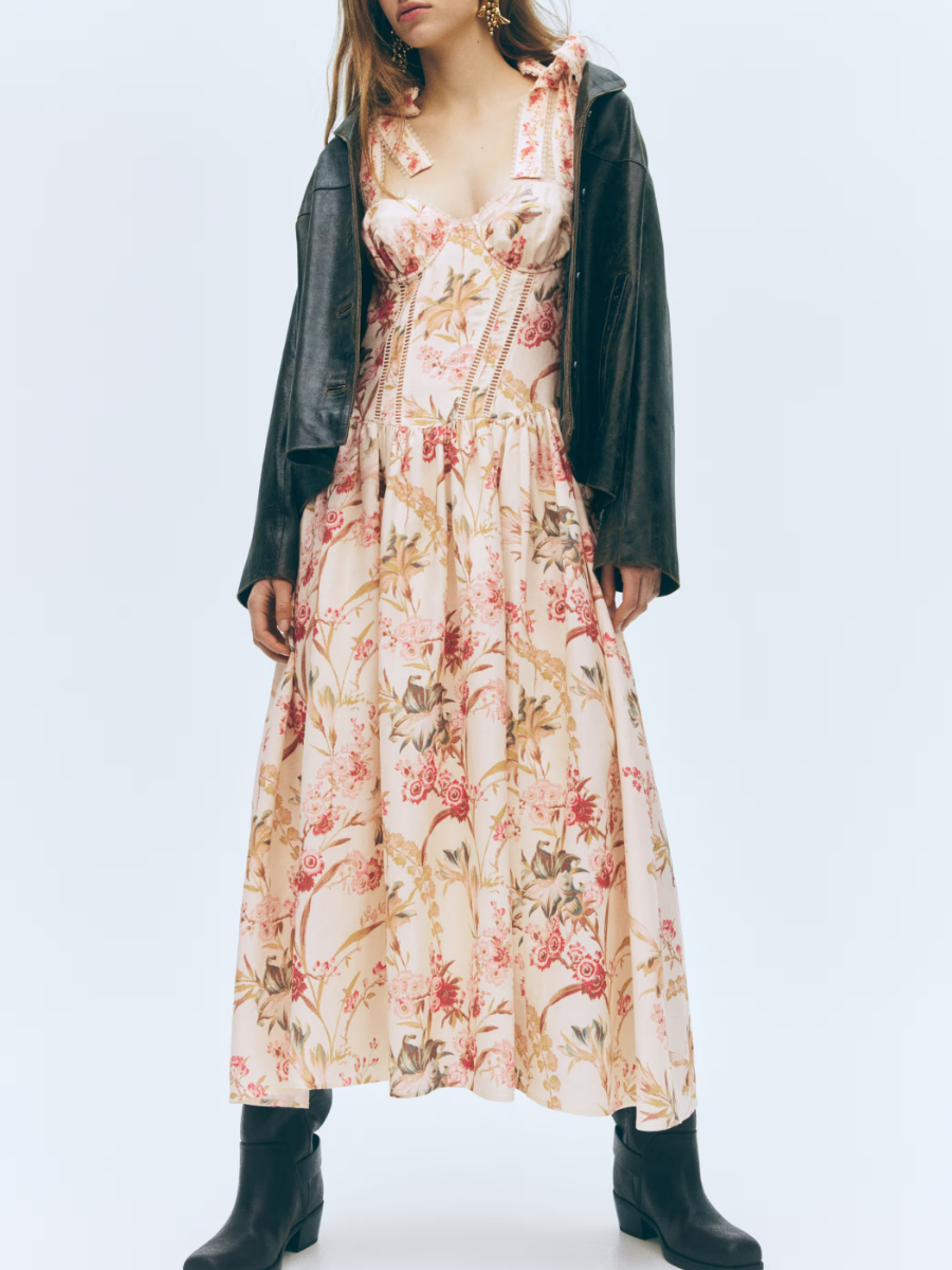 Blush Floral Corset Midi Dress