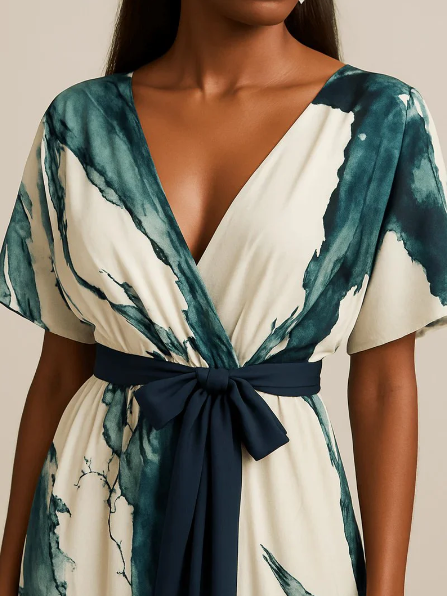 Trendy V-Neck Short Sleeve Maxi Dress