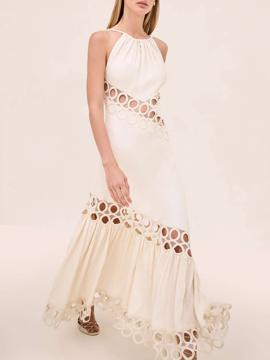 Eyelet Halter Maxi Dress