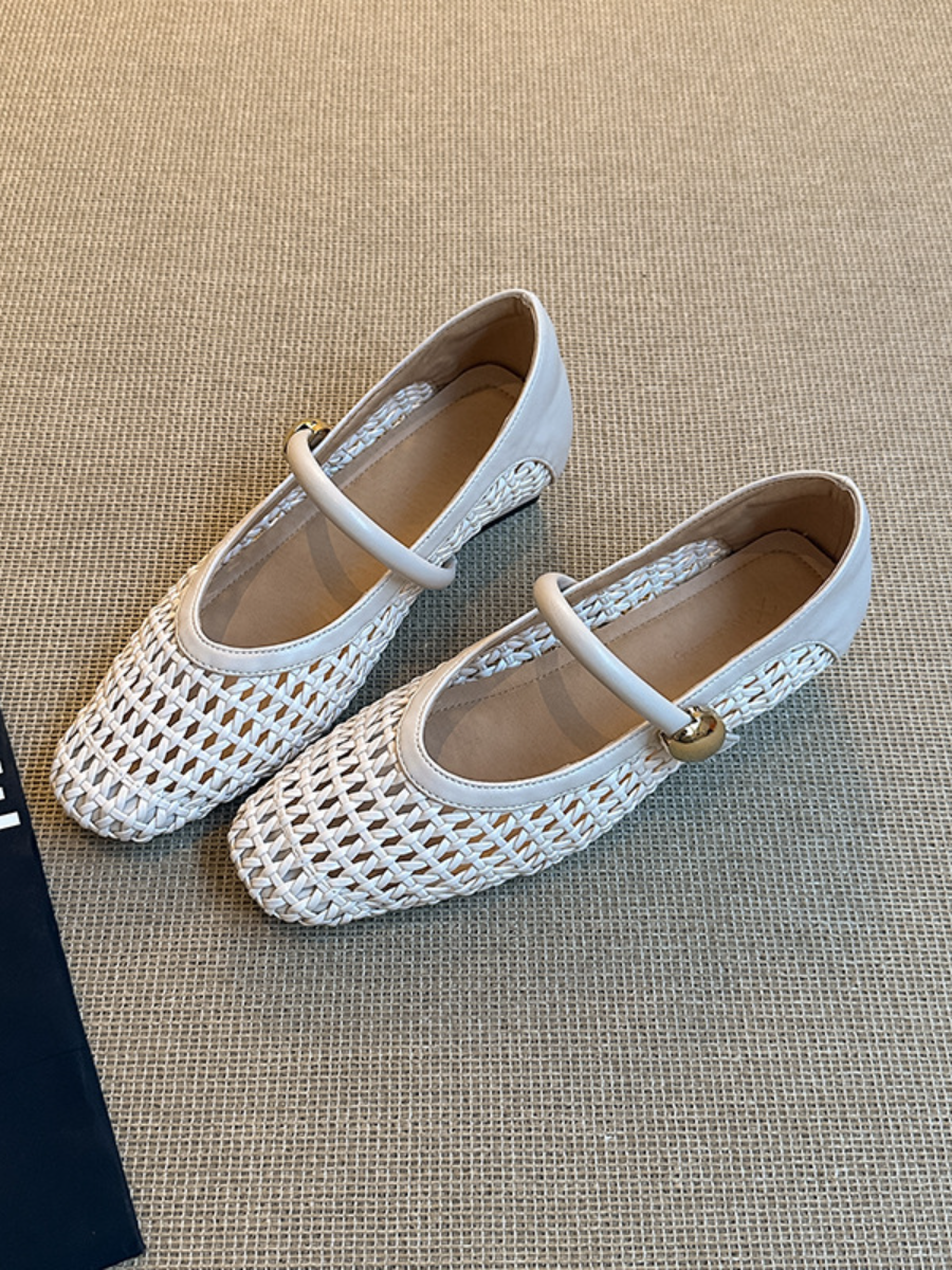Crochet Woven Mary Jane Flats | Square Toe Breathable Ballet Flats