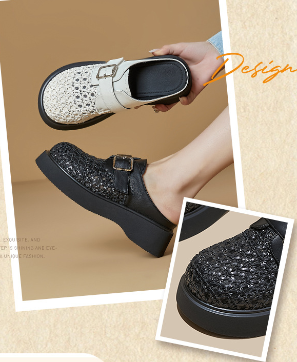 Lace Crochet Platform Mules | Buckle Strap Slip-On Wedge Clogs