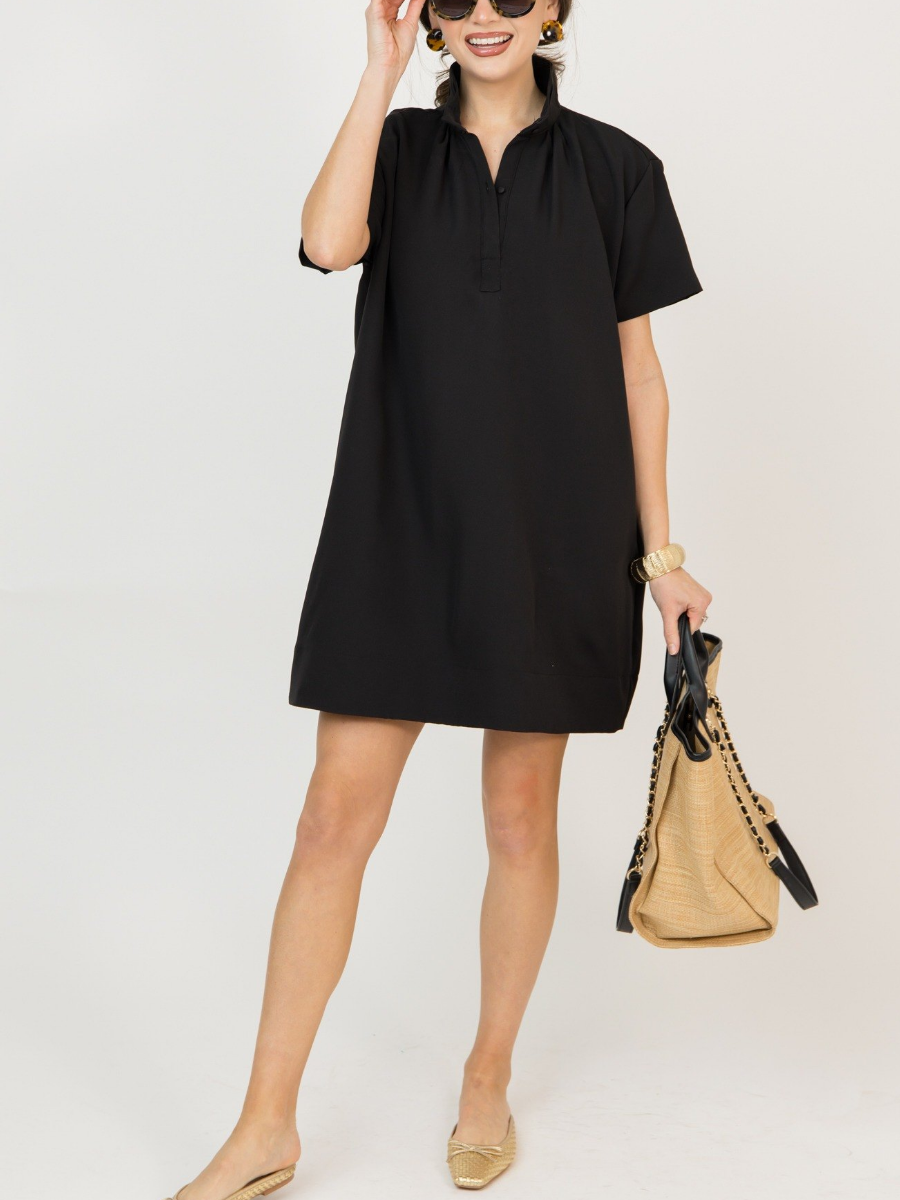 Black Ruffled Collar Shift Dress