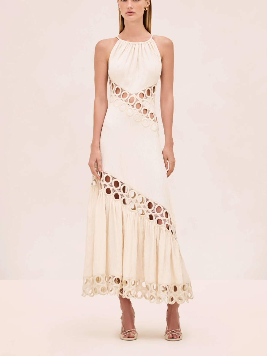 Eyelet Halter Maxi Dress